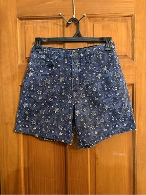 Not Guilty Vintage Celestial Denim Shorts Blue Star Moon High Waisted Size 9/10